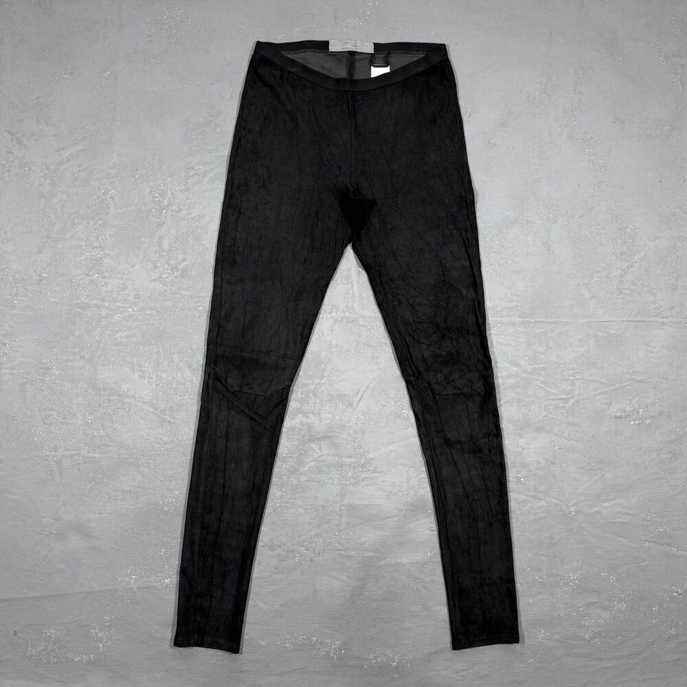 Rick Owens FW16 Mastodon Black Stretch Lambskin Leather Leggings Women's US 12